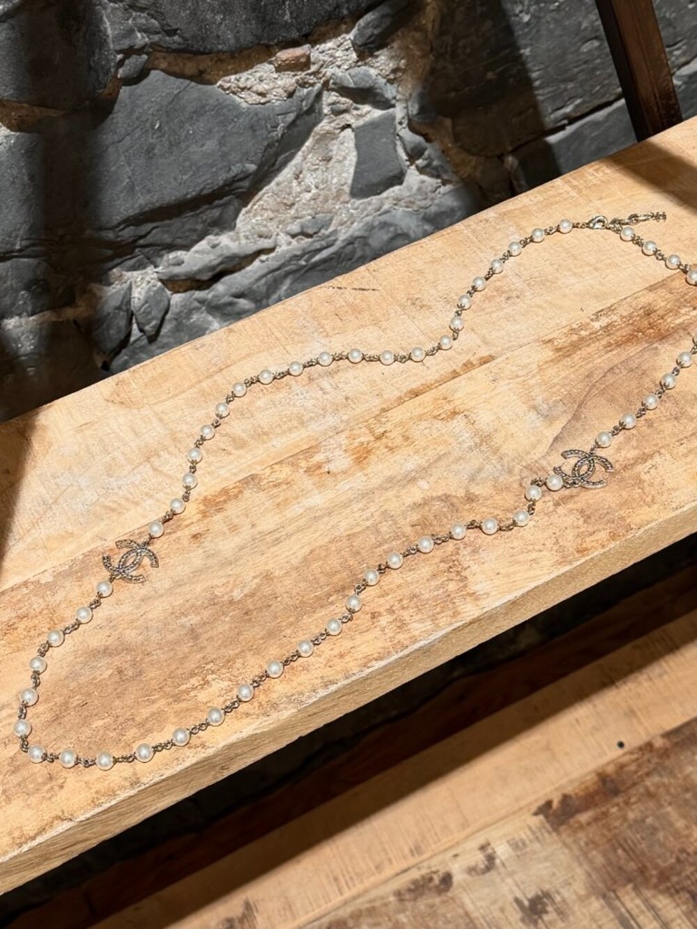 Chanel FW18 Faux Pearl CC Gold Tone Sautoir Necklace